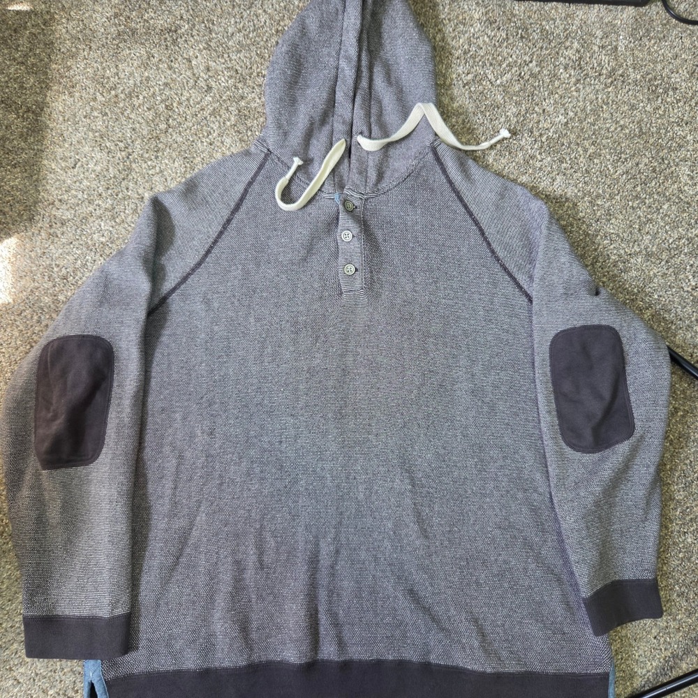 Carbon 2 Cobalt‎ Mens XXL Charcoal Grey Cotton Knit Henley Hoodie Elbow Patches